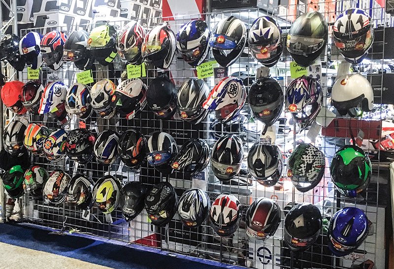 Helmets at motorcycle show