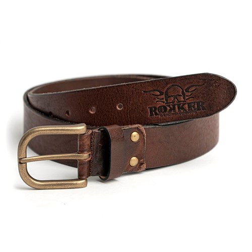 Rokker Oakland belt in dark brown with gold buckle