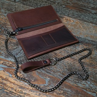 Lennie leather biker wallet in dark brown with chainAlternative Image5