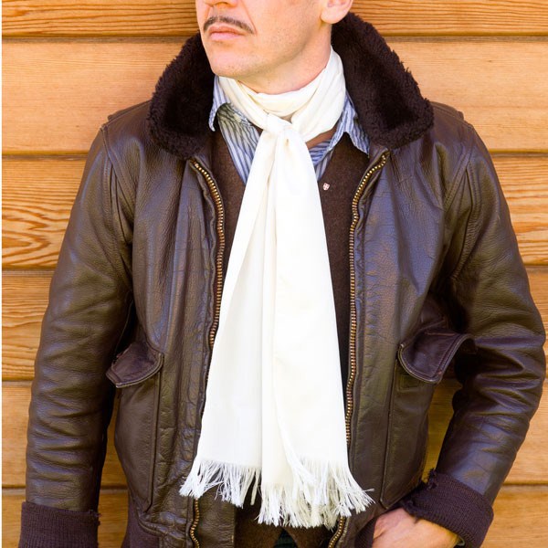 Pure Silk Aviator Scarf in white