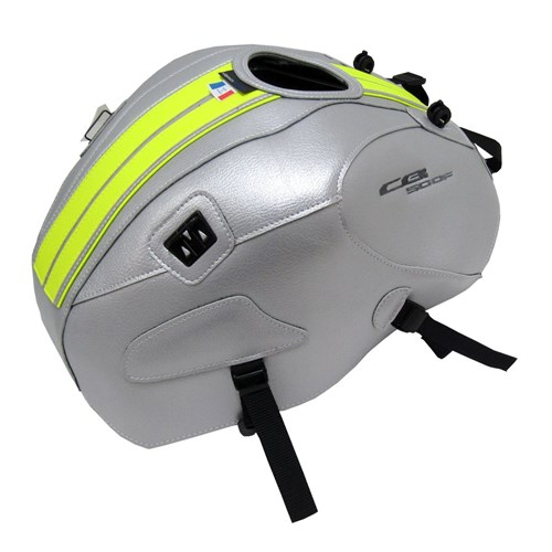 Bagster tank cover CBR 500F - silver / fluo yellow deco / fluo yellow piping
