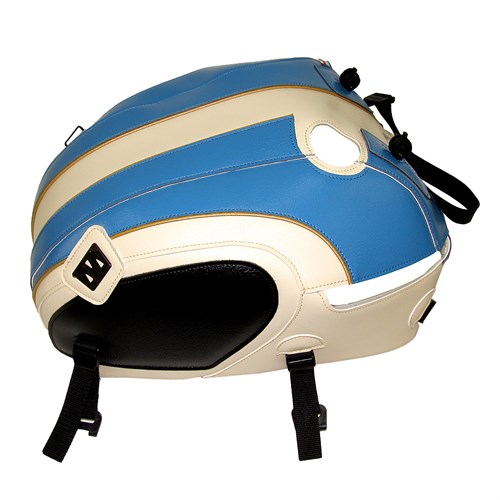 Bagster tank cover BONNEVILLE T 120 - cream / gauloise blue deco - gold piping