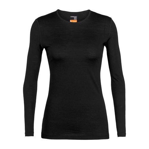 Icebreaker womens merino 200 Oasis long sleeve crew base layer in black