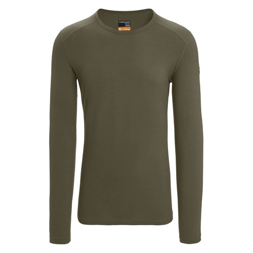 Icebreaker mens merino 200 Oasis long sleeve crew base layer in loden-green