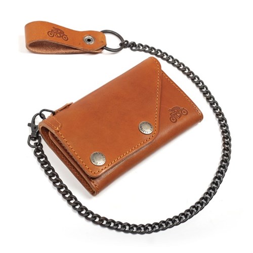 Helstons Leather wallet & chain in tan