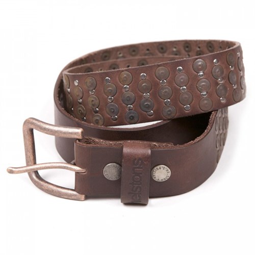 Helstons studded leather belt in brown