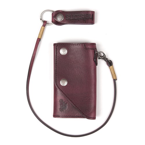 Helstons Old wallet and lanyard in bordeaux