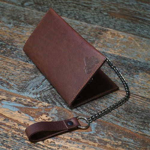 Lennie leather biker wallet in dark brown with chain