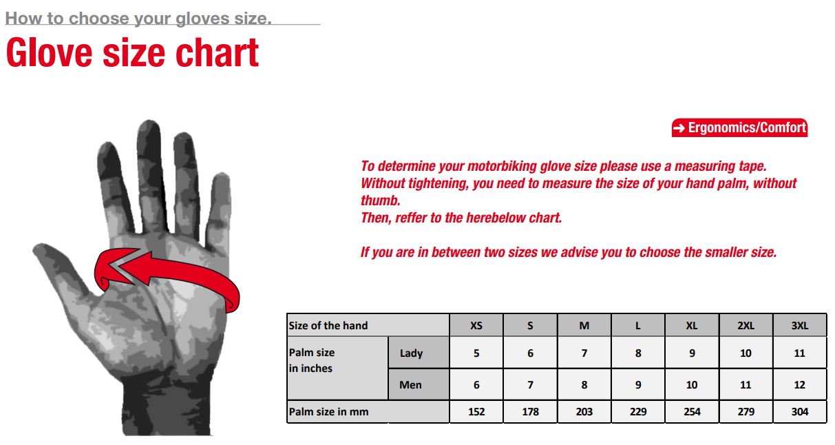 Furygan Gloves Size Chart